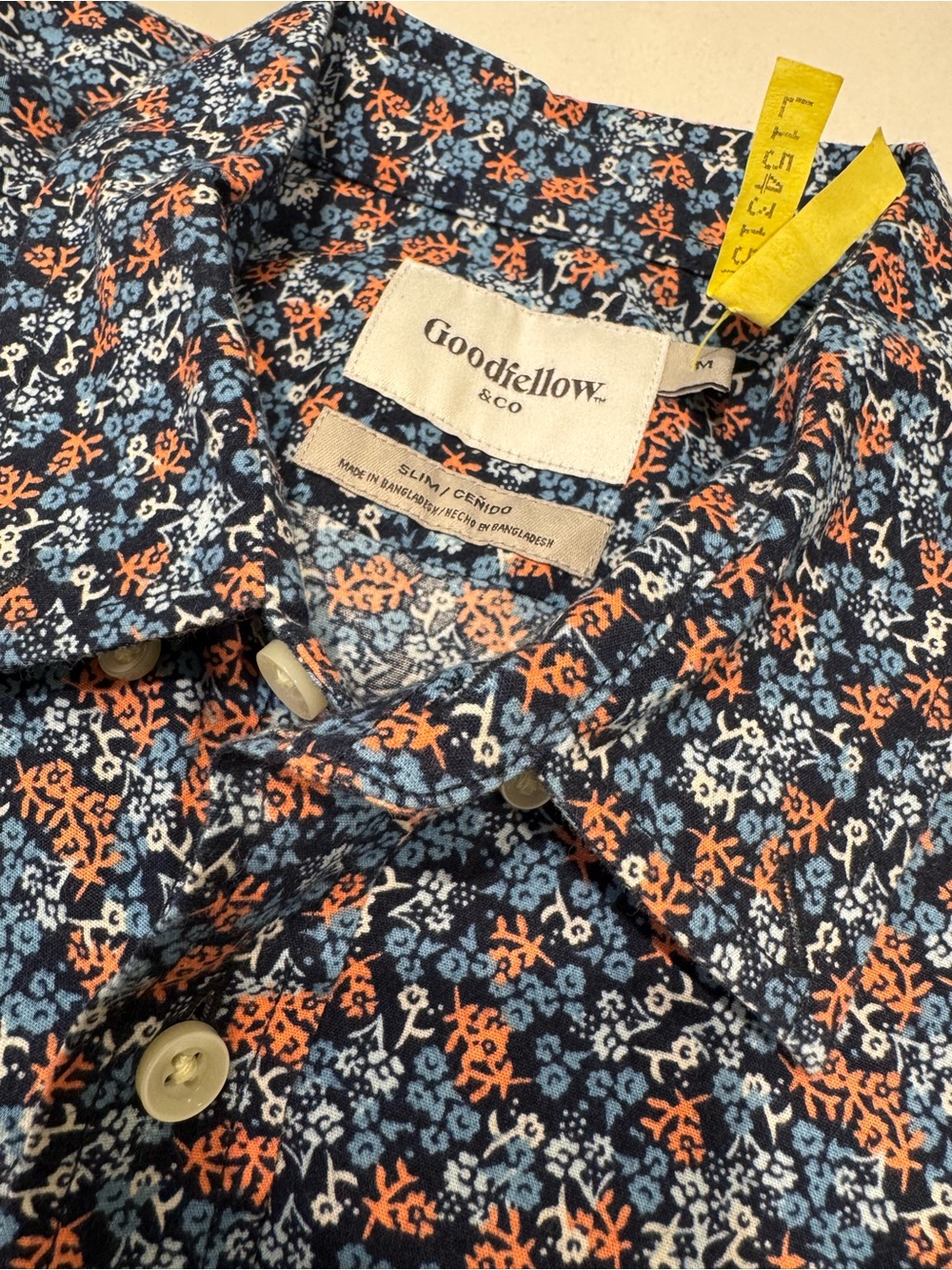 Express Men’s Floral Print Button-Down Shirt (Medium) Blue & Orange